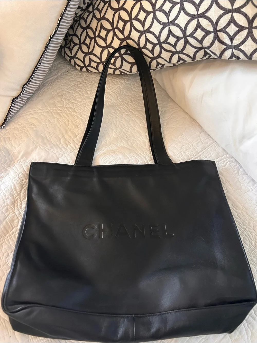 CHANEL Black Leather CC Timeless Tote with Top Handles